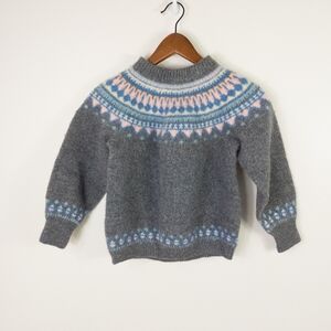 Vintage Nonia Fair Isle Wool Sweater Gray Unisex Handmade In Newfoundland Size 8